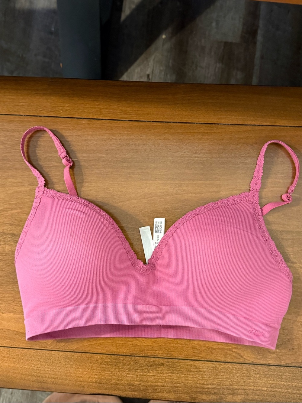 PINK Victoria's Secret Pink Ribbed Lace-Trim Bralette